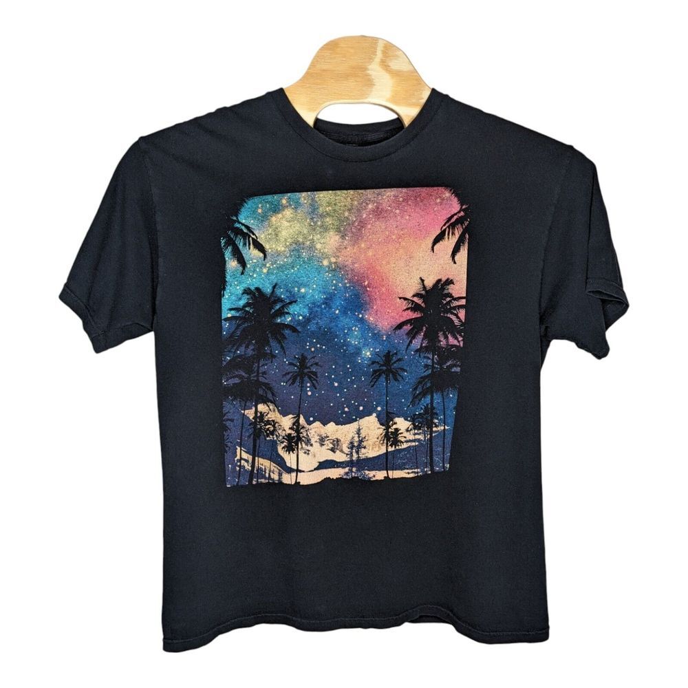 Empyre‎ Surplus Starry Night Palm Tree Snowy Mountains T Shirt Black Size XL